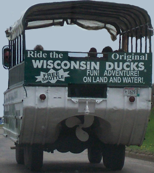 Amphibious duck tour vehicle in Wisconsin Dells